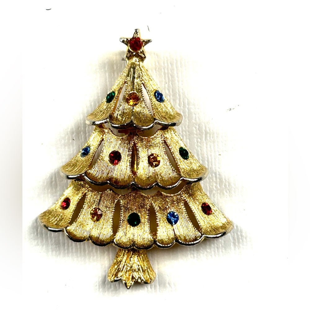 Costume Christmas Tree Rhinestone Brooch Pin